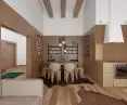 Interior of the living room including the kitchen