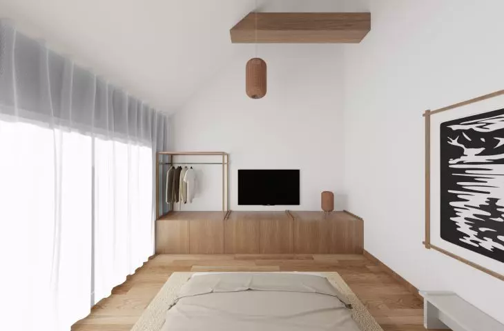 Interior of the bedroom kept in bright colors