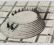 Jaromíra Šimoníková, relaxing facility with sundial, university campus, Prague-Suchdol, 1966