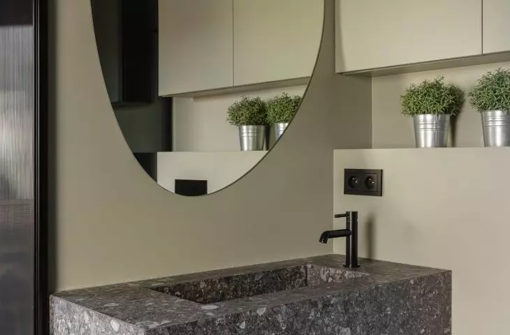 Apartment in Ruda Slaska, bathroom with stone washbasin