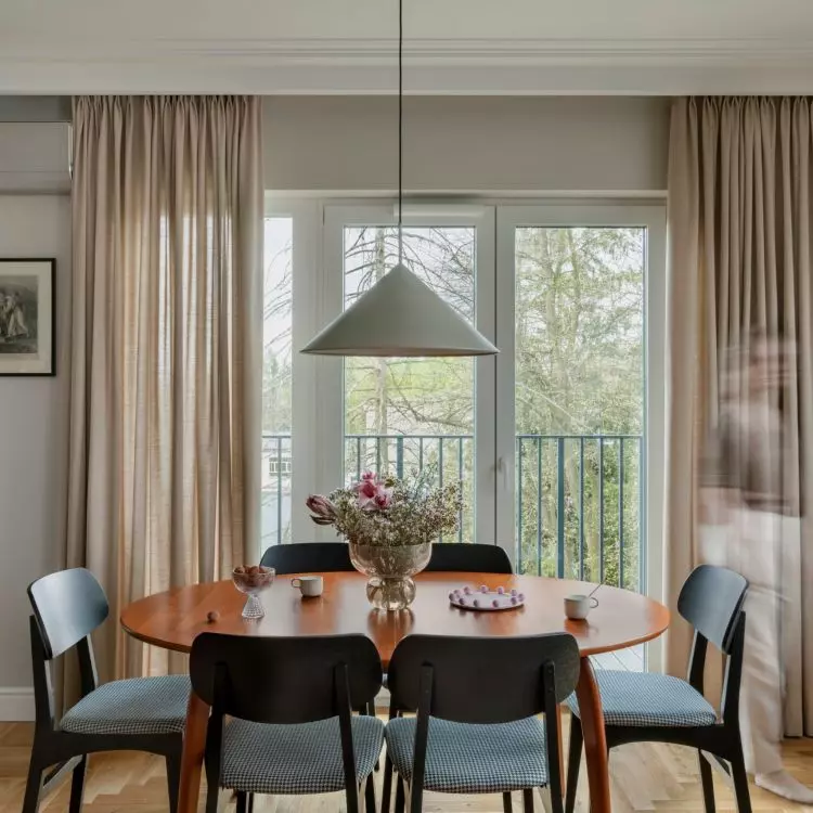 The interior also features a large dining table