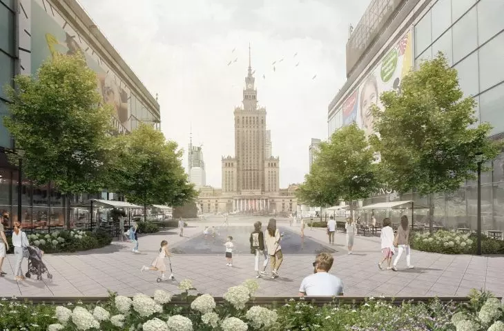 Fountain between Centrum Department Stores in place of tunnel
