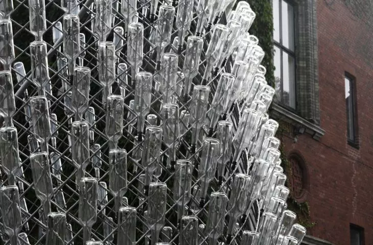 The pavilion is constructed with 750 bottles