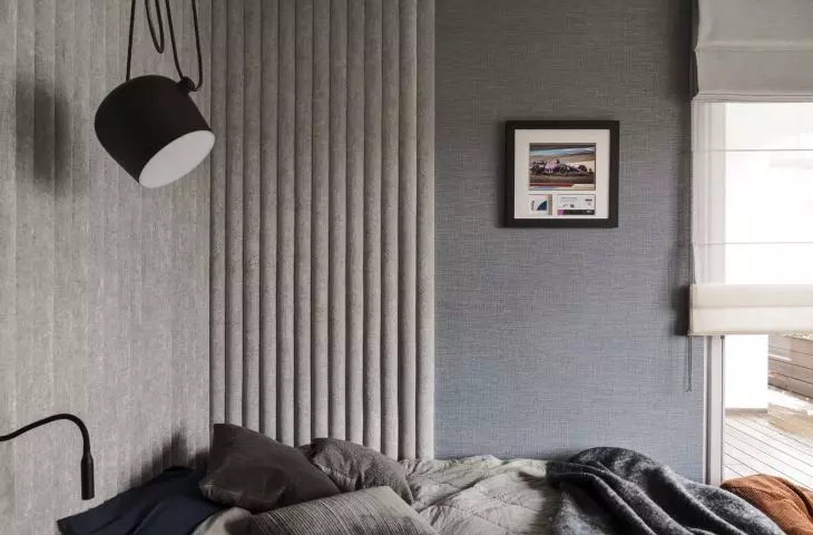 Upholstered panels in son's room are narrow and convex