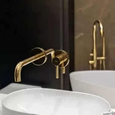 Gold bathroom faucets add an elegant touch to the interior