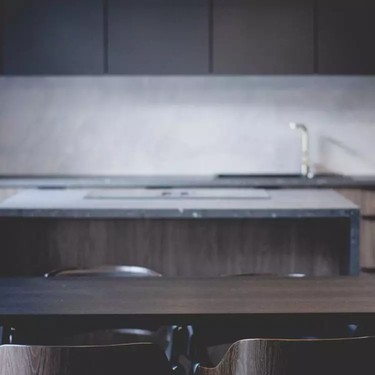 The kitchen blends in with the rest of the living area