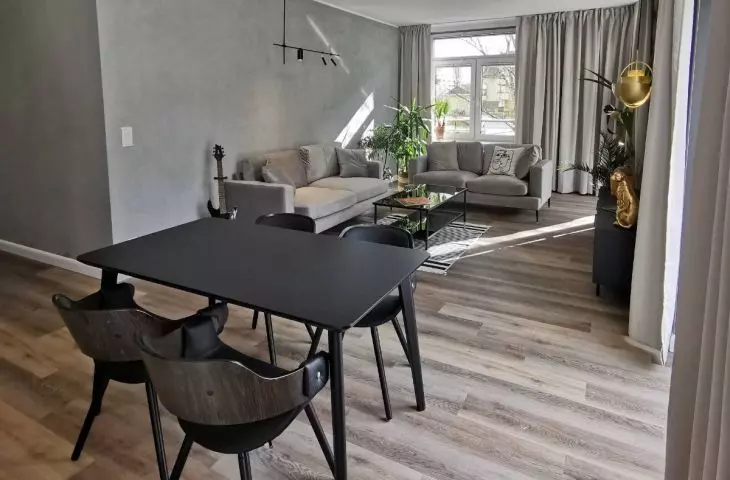 The living area has an open layout