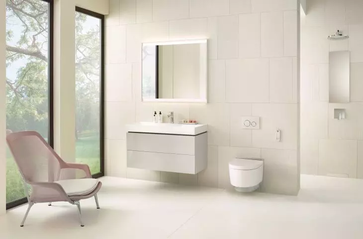Thanks to its universal design, the washing toilet blends well with interiors of different styles