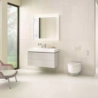 Thanks to its universal design, the washing toilet blends well with interiors of different styles