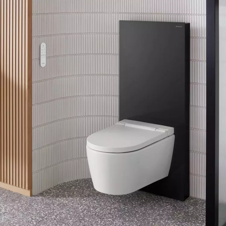 The washing toilet can be equipped with additional features such as odor removal, a heated seat with temperature control or an orientation light