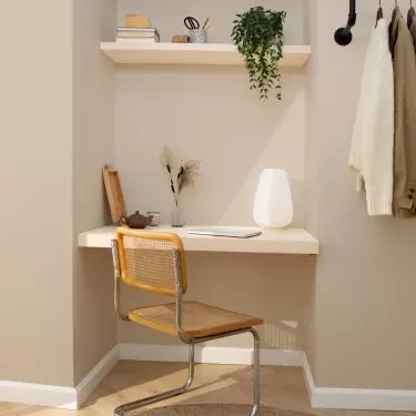 Several shelves placed in an alcove will create a comfortable home office