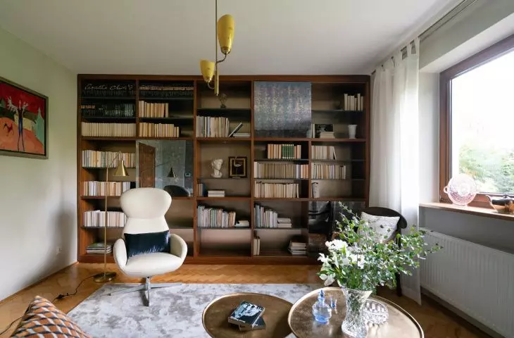 The bookcase was assembled by carpenters on site
