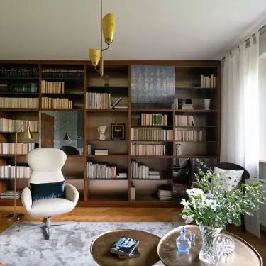 The bookcase was assembled by carpenters on site