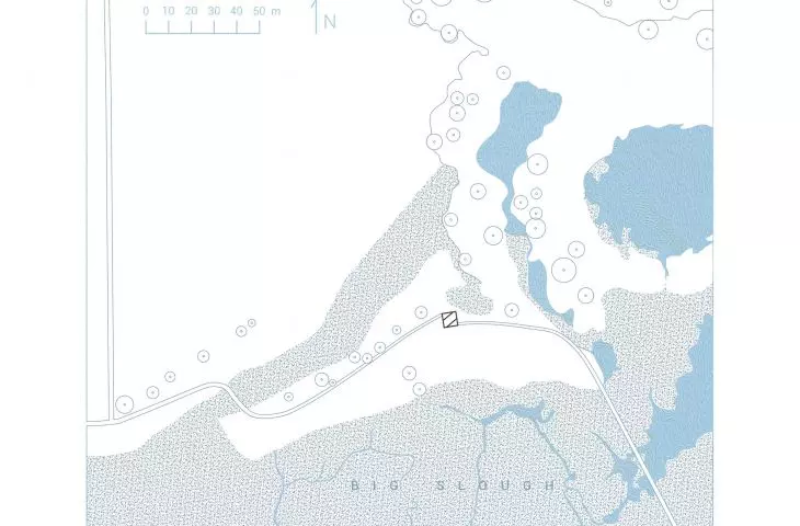 Plan mokradeł Big Slough i lokalizacja wieży