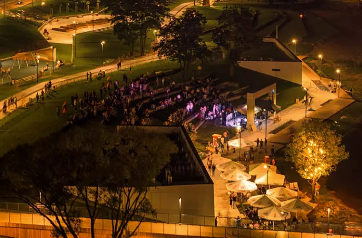 Pavilions and an outdoor stage
