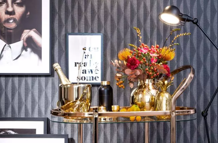 A bar on wheels is an accessory taken directly from hotel equipment