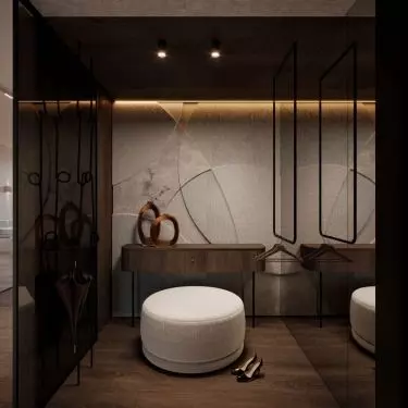 When creating an interior in Hotel Chic style, don't forget the elegant arrangement of the corridor