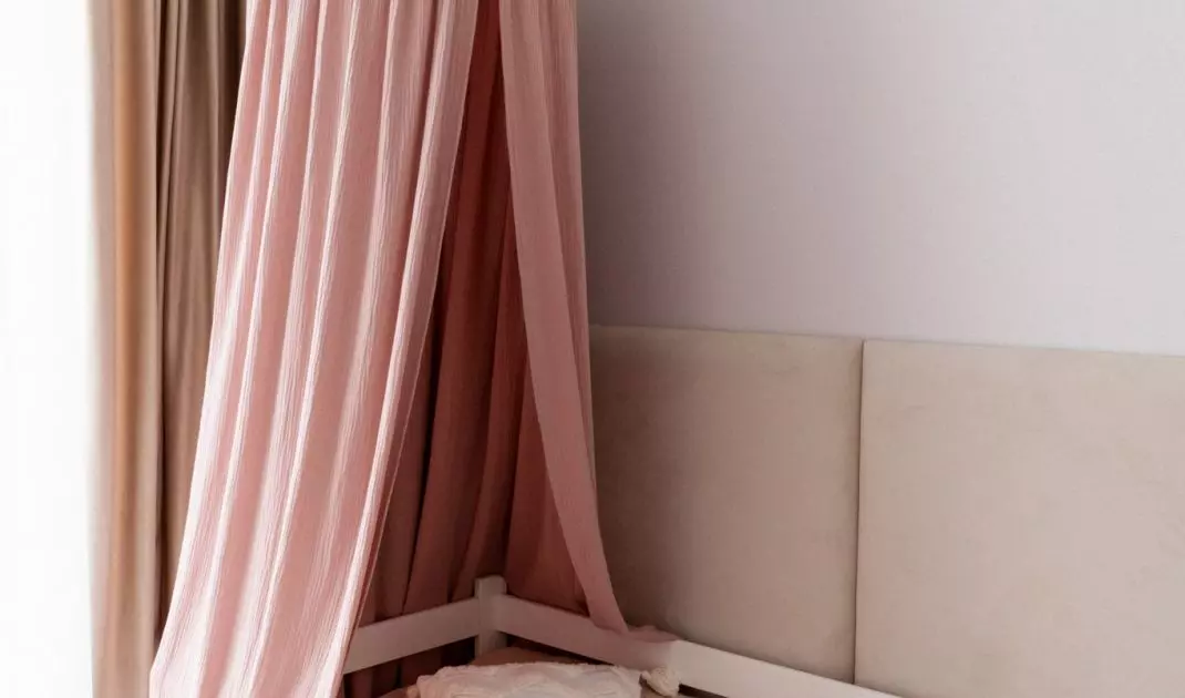 Pink canopy gives the interior a fairy tale feel