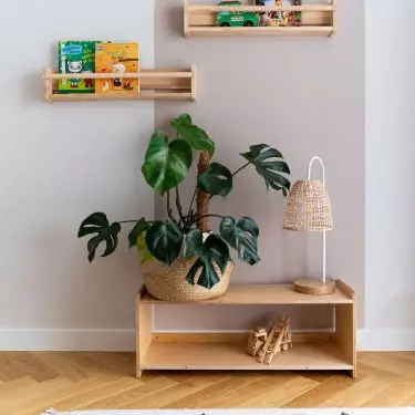 The curved form delineates a zone for storage