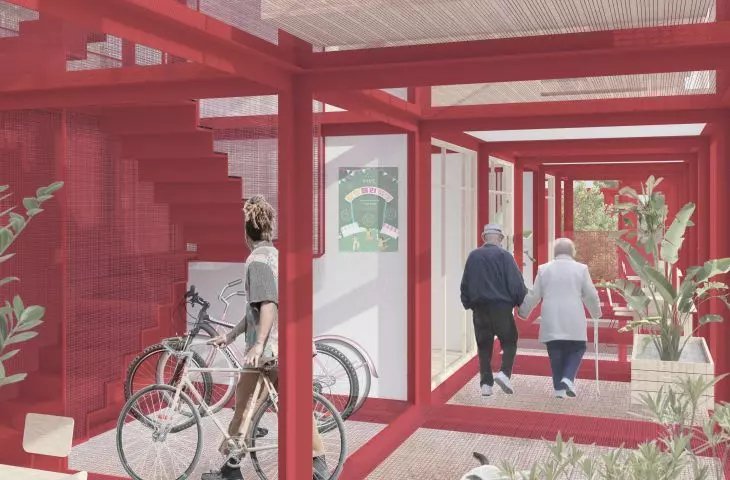 The first floor is occupied by common spaces