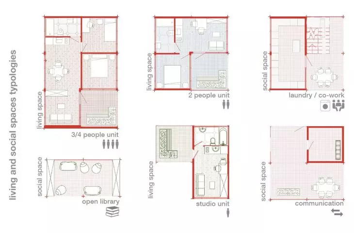 Floor plan of apartments and common spaces