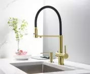 Faucet with connection for filtered water and pull-out spout TUSAR SHAMPAŃ GOLD