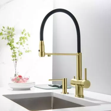 Faucet with connection for filtered water and pull-out spout TUSAR SHAMPAŃ GOLD