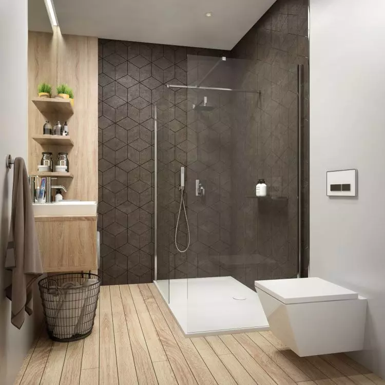 Rectangular walk-in cabin made of two TX5b series shower screens with Space Mineral shower tray 