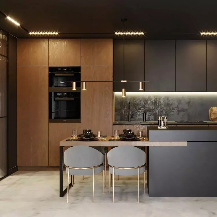 Kitchen with island and Opal showcase