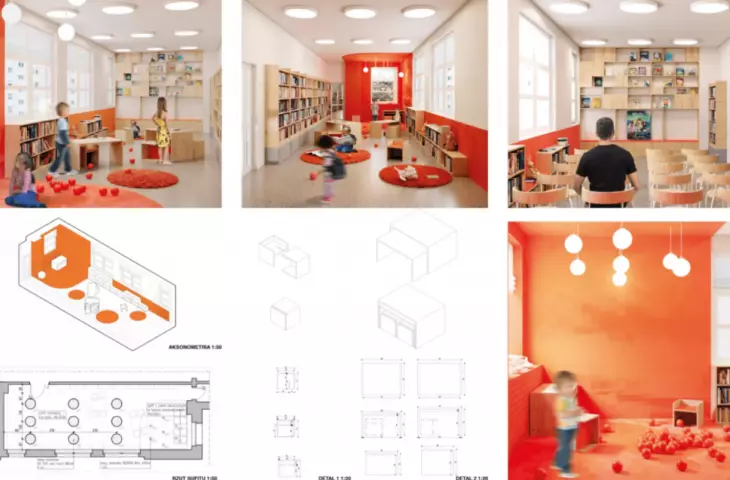competition for a universal architectural concept for the interior design of the library children's area - work by Oliwia Kedzinska, Lizaveta Vizner 
