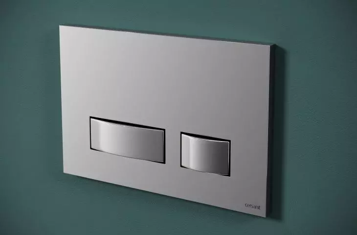 The geometry of the bipartite flush buttons from the MOVI II collection suits interiors designed in a minimalist style.