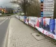 Photo of a street covered with banners