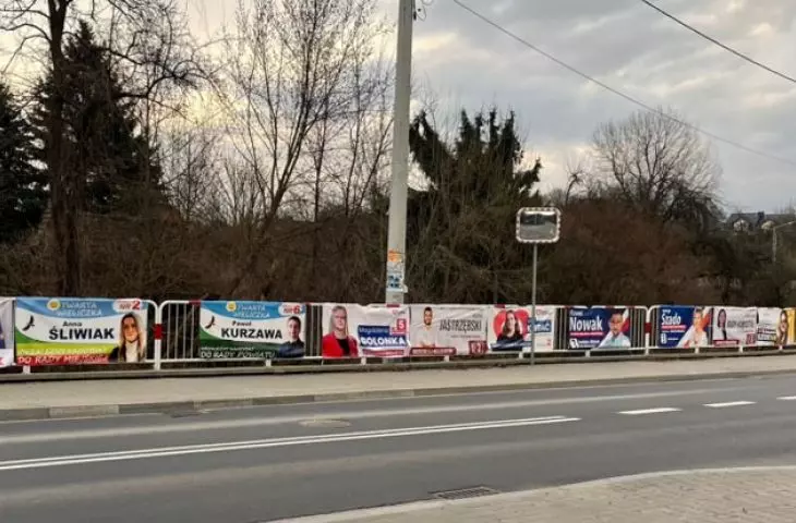 Photo of a street covered with banners