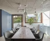 kitchen with dining room overlooking the garden on the west side
