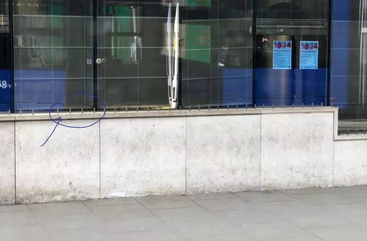 Example of hostile architecture - spikes that prevent squatting