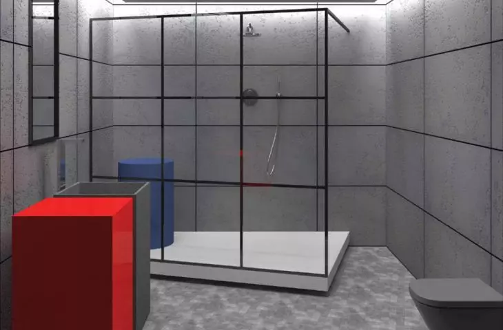 Projekt wnętrza łazienki w domu jednorodzinnym, proj. Weronika Cięciwa
