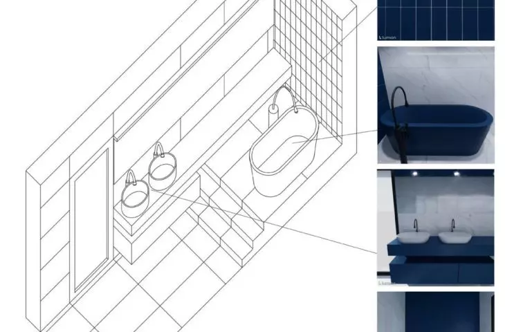 Projekt wnętrza łazienki w domu jednorodzinnym, proj. Angelika Grzywa