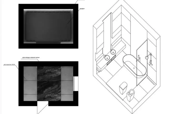 Projekt wnętrza łazienki w domu jednorodzinnym, proj. Joanna Kamińska