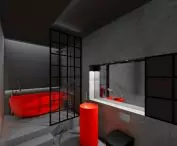 Projekt wnętrza łazienki w domu jednorodzinnym, proj. Michał Kozik