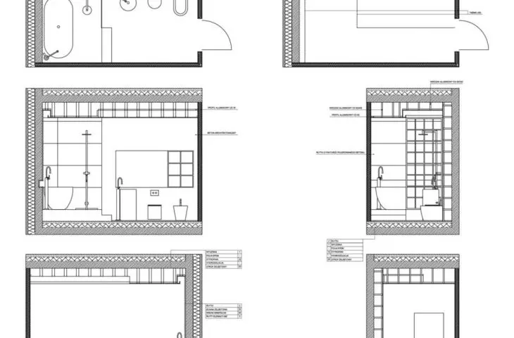 Projekt wnętrza łazienki w domu jednorodzinnym, proj. Michał Kozik