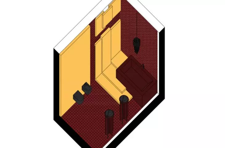 Projekt wnętrza łazienki w domu jednorodzinnym, proj. Oliwier Zegan