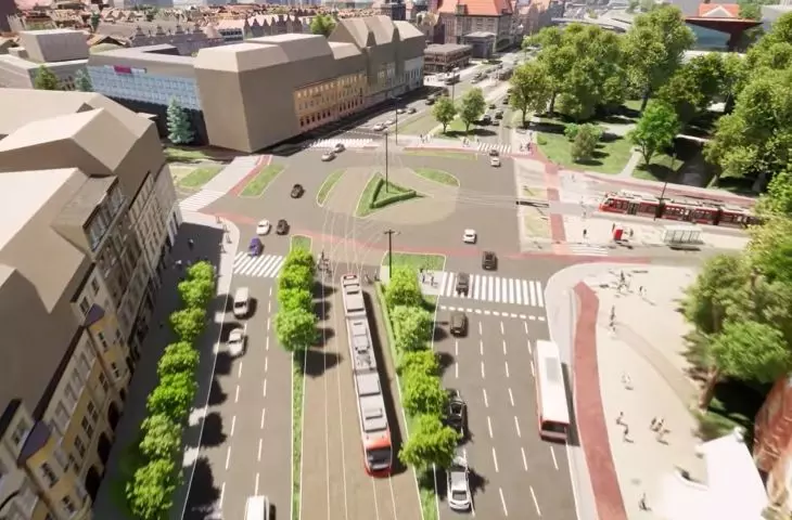 On the left, a simulation of a return to pre-war volumes on Waly Jagiellońskie St.