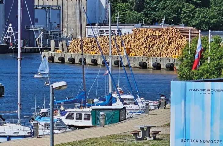 cieszy ruch w porcie, szkoda tylko, że na nabrzeżu rzuca się w oczy gorliwa nadproduktywność Lasów Państwowych