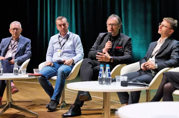 from left: Andrzej Łazęcki, Prof. Andrzej Szarata, Jakub Krzysztofik and Robert Warsza during the panel on the ICE stage