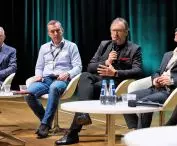 from left: Andrzej Łazęcki, Prof. Andrzej Szarata, Jakub Krzysztofik and Robert Warsza during the panel on the ICE stage