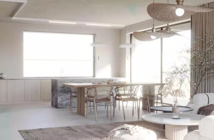 The different parts of the open living area gently intermingle