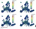 Comparison of 2-year average light emissions in Europe from 2014 to 2021