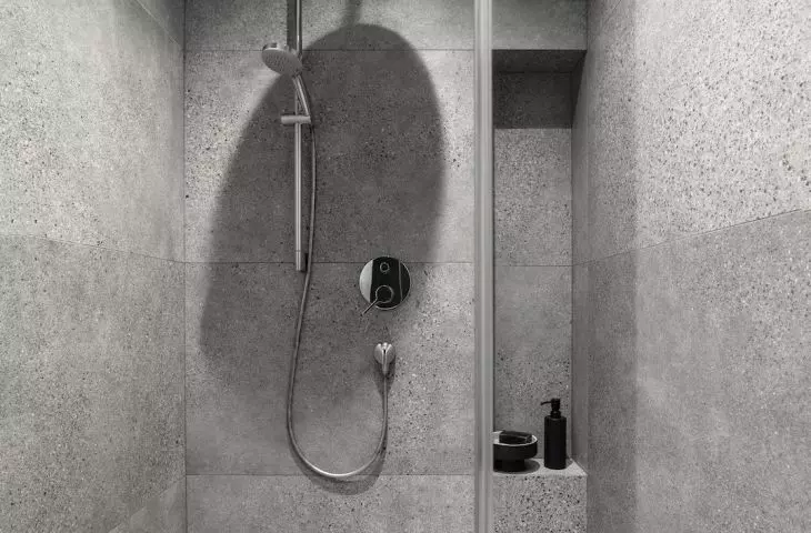 In the main bathroom, the designers used grays