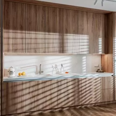 The kitchen cabinet covers the entire wall