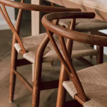The chairs are made of bent beech wood